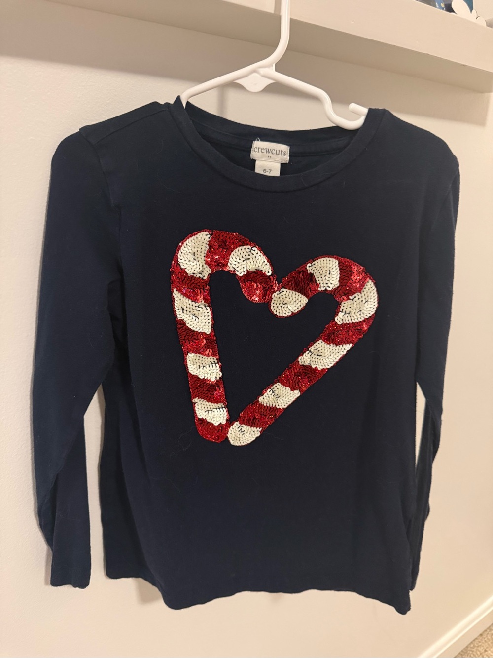 Crewcuts Navy Long-Sleeve Top with Red and White Sequin Heart